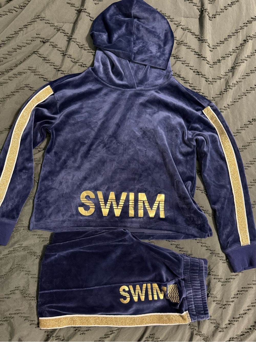 Justice Navy Blue Hoodie & Jogger Set with Gold Accents